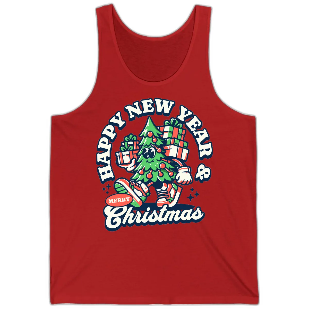 Happy New Year & Merry Christmas Tree Tank in Red