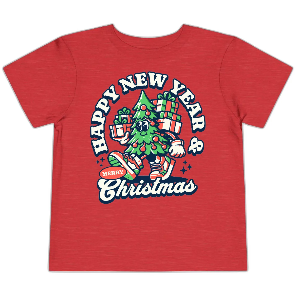 Happy New Year & Merry Christmas Tree Toddler T-Shirt in Heather Red
