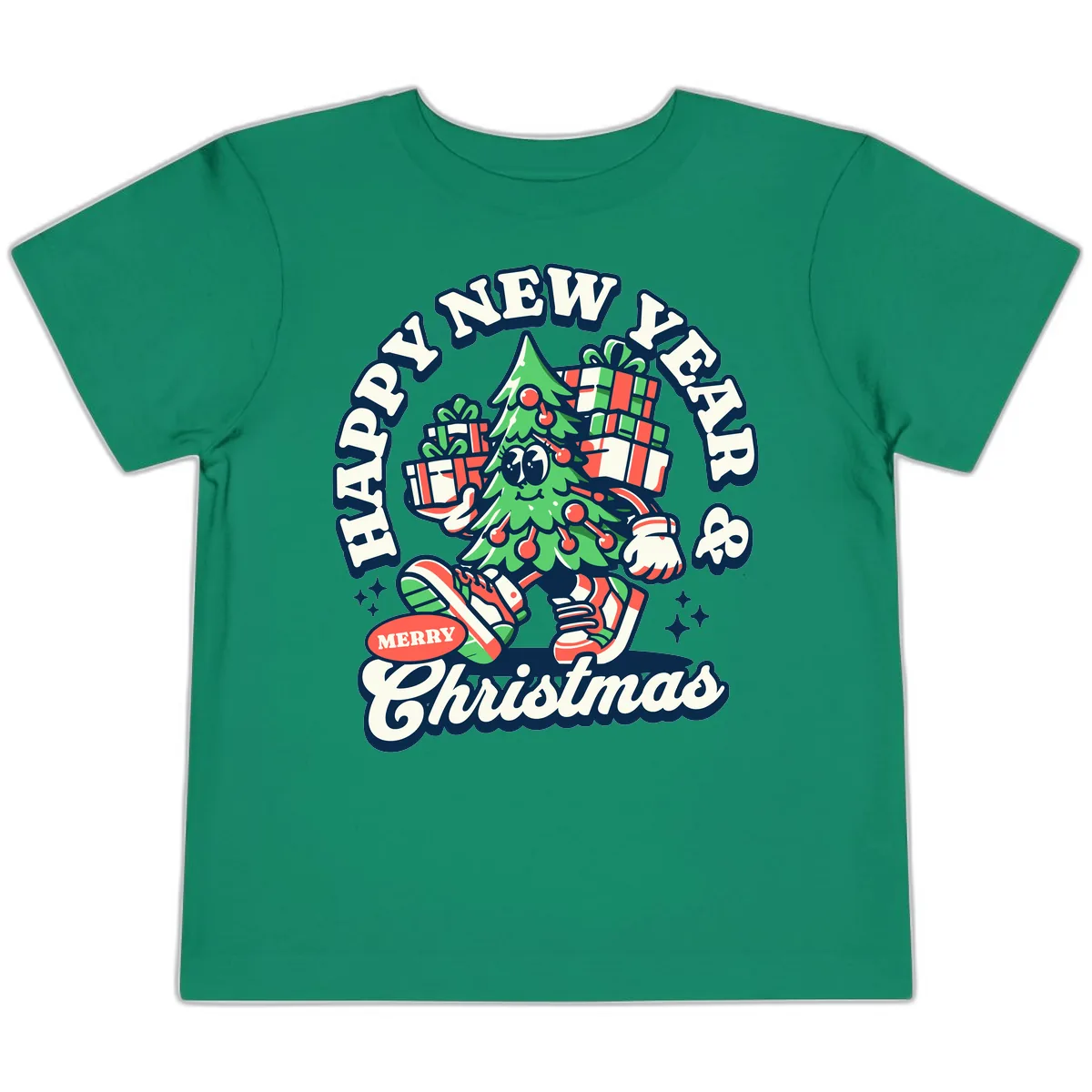 Happy New Year & Merry Christmas Tree Toddler T-Shirt in Kelly