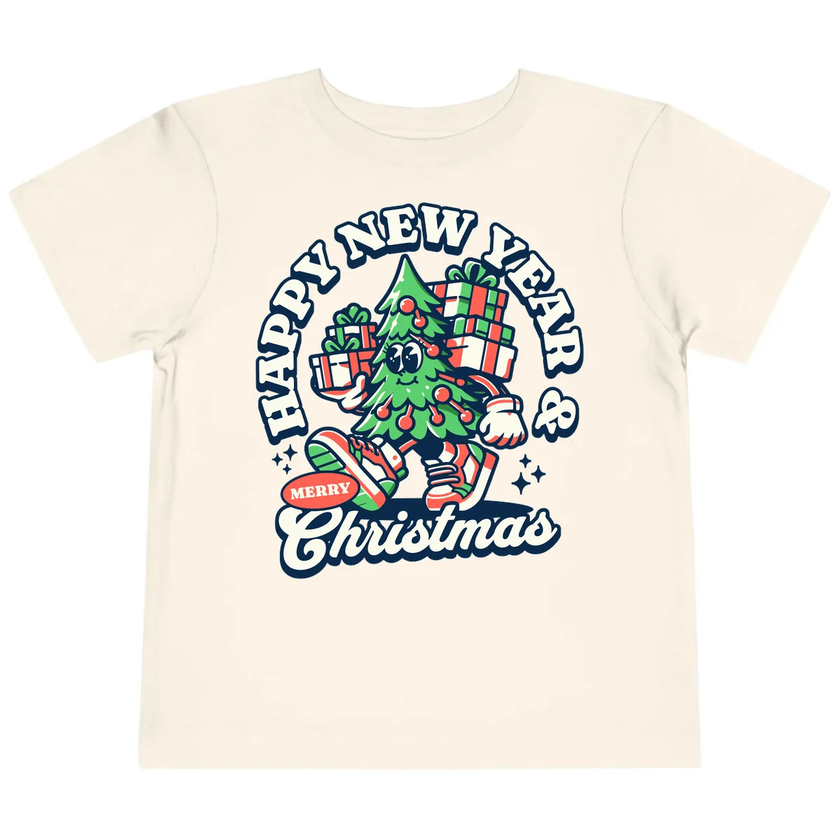 Happy New Year & Merry Christmas Tree Toddler T-Shirt in Natural