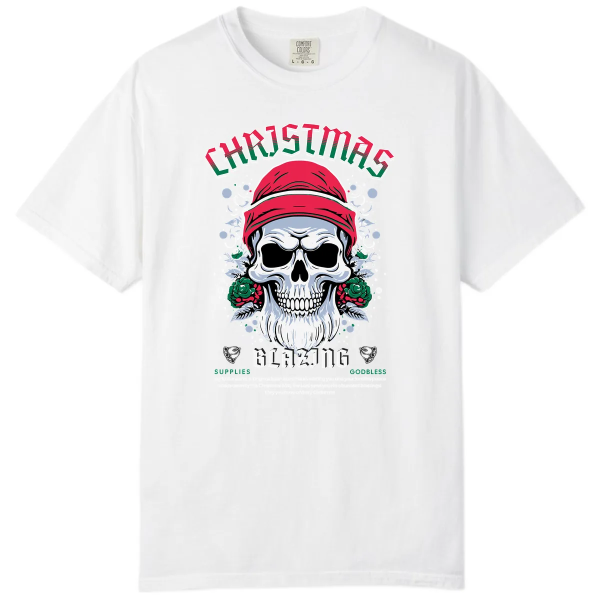 Blazing Skull Christmas Apparel Comfort Color in White