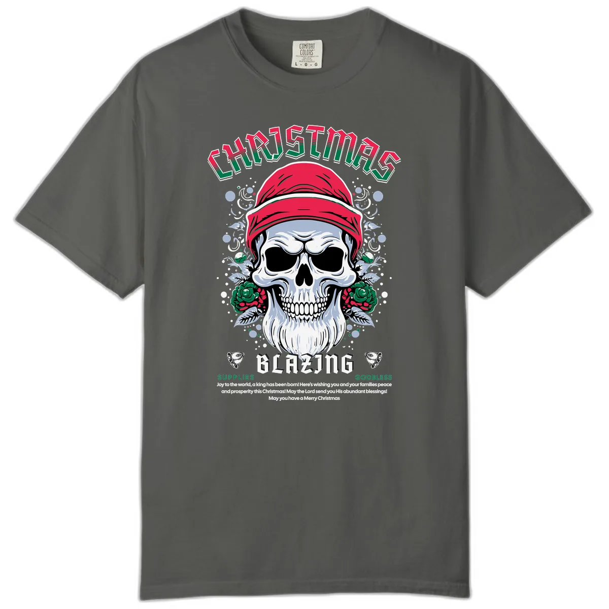 Blazing Skull Christmas Apparel Comfort Color in Pepper