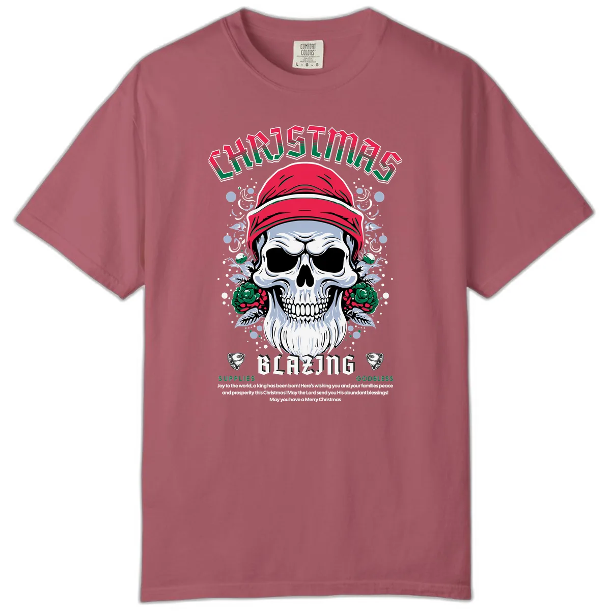 Blazing Skull Christmas Apparel Comfort Color in Crimson