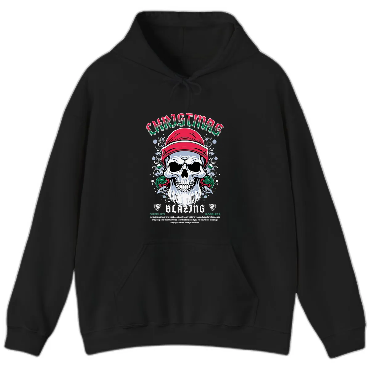 Blazing Skull Christmas Apparel Hoodie in Black