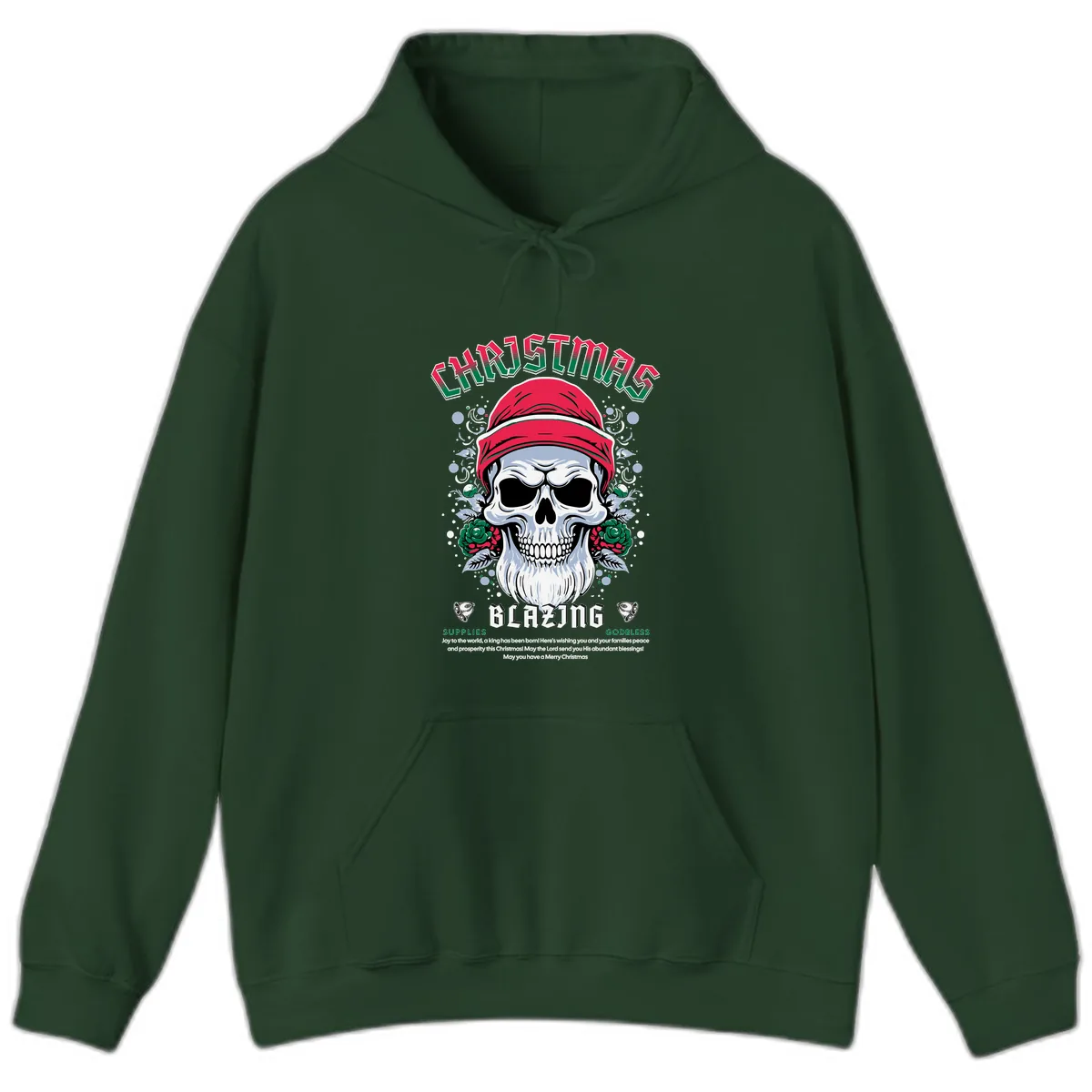 Blazing Skull Christmas Apparel Hoodie in Forest Green