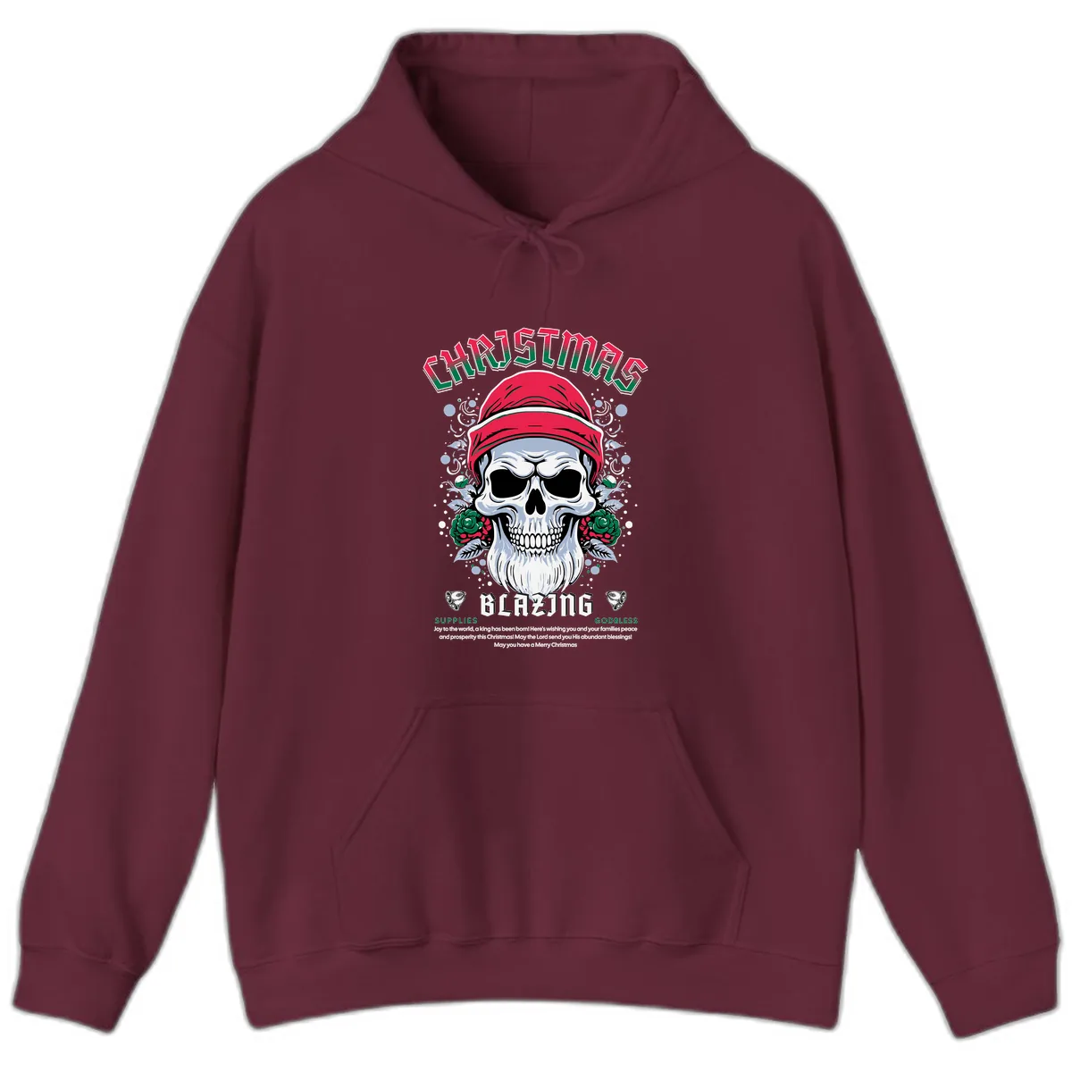 Blazing Skull Christmas Apparel Hoodie in Maroon