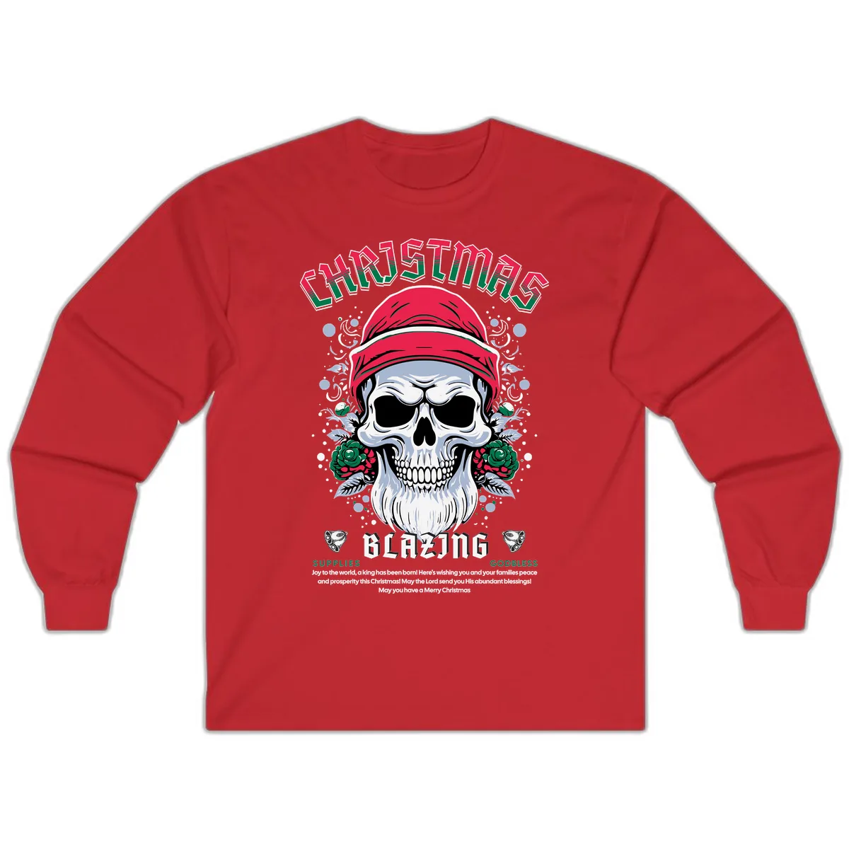 Blazing Skull Christmas Apparel Long Sleeve in Red