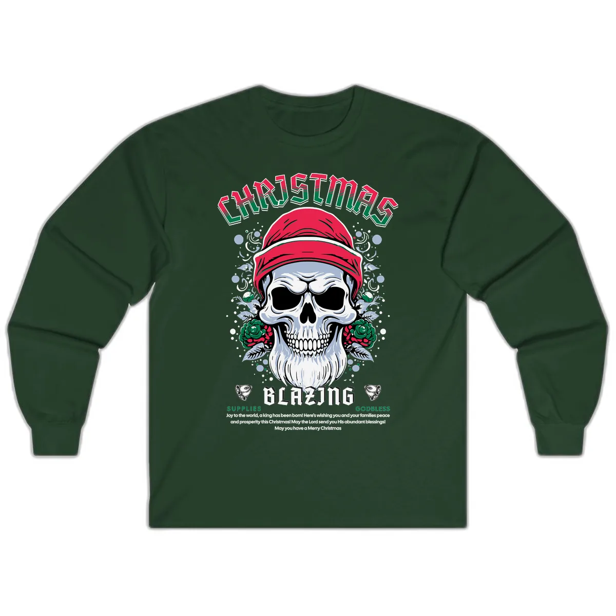 Blazing Skull Christmas Apparel Long Sleeve in Forest Green