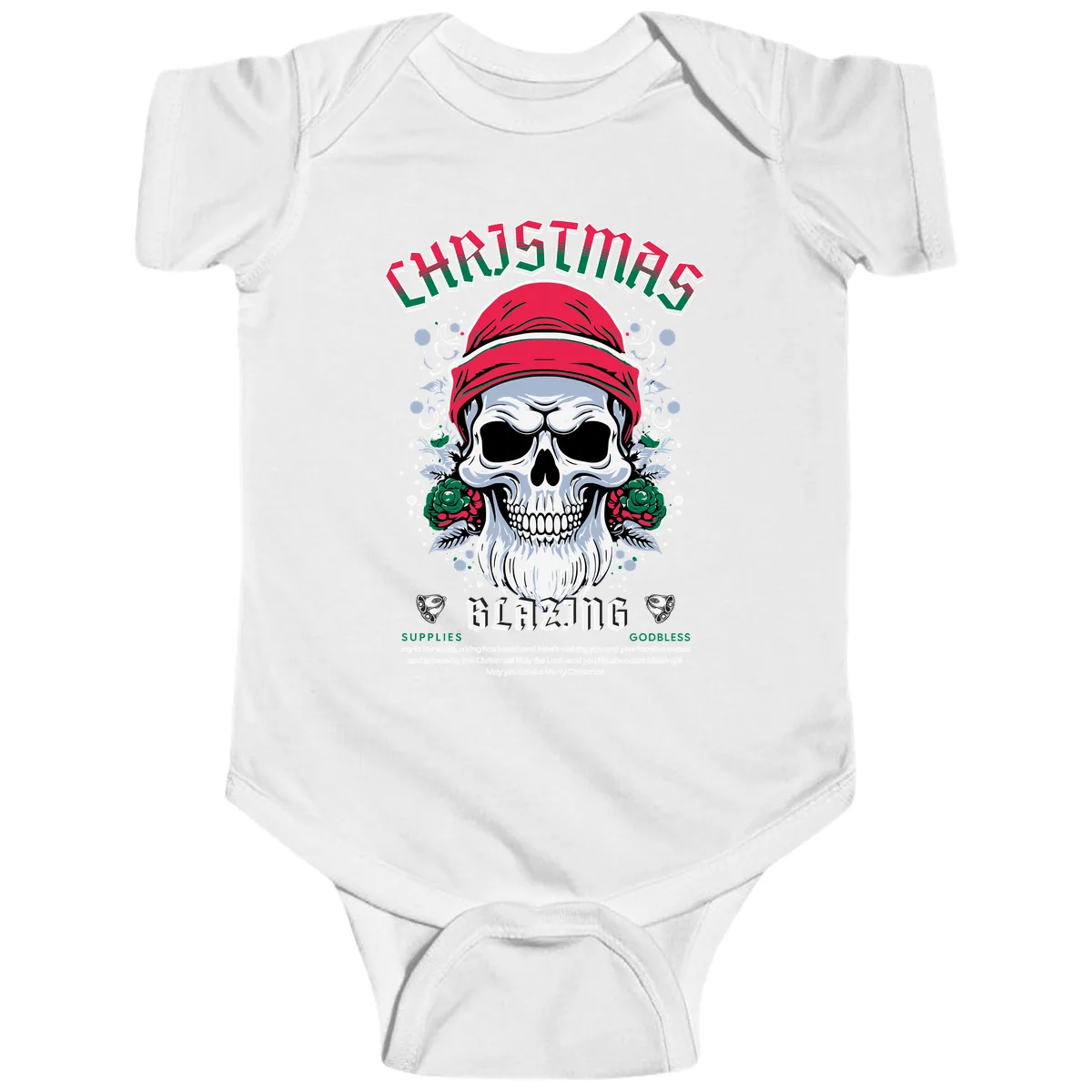 Blazing Skull Christmas Apparel Baby Onesie in White