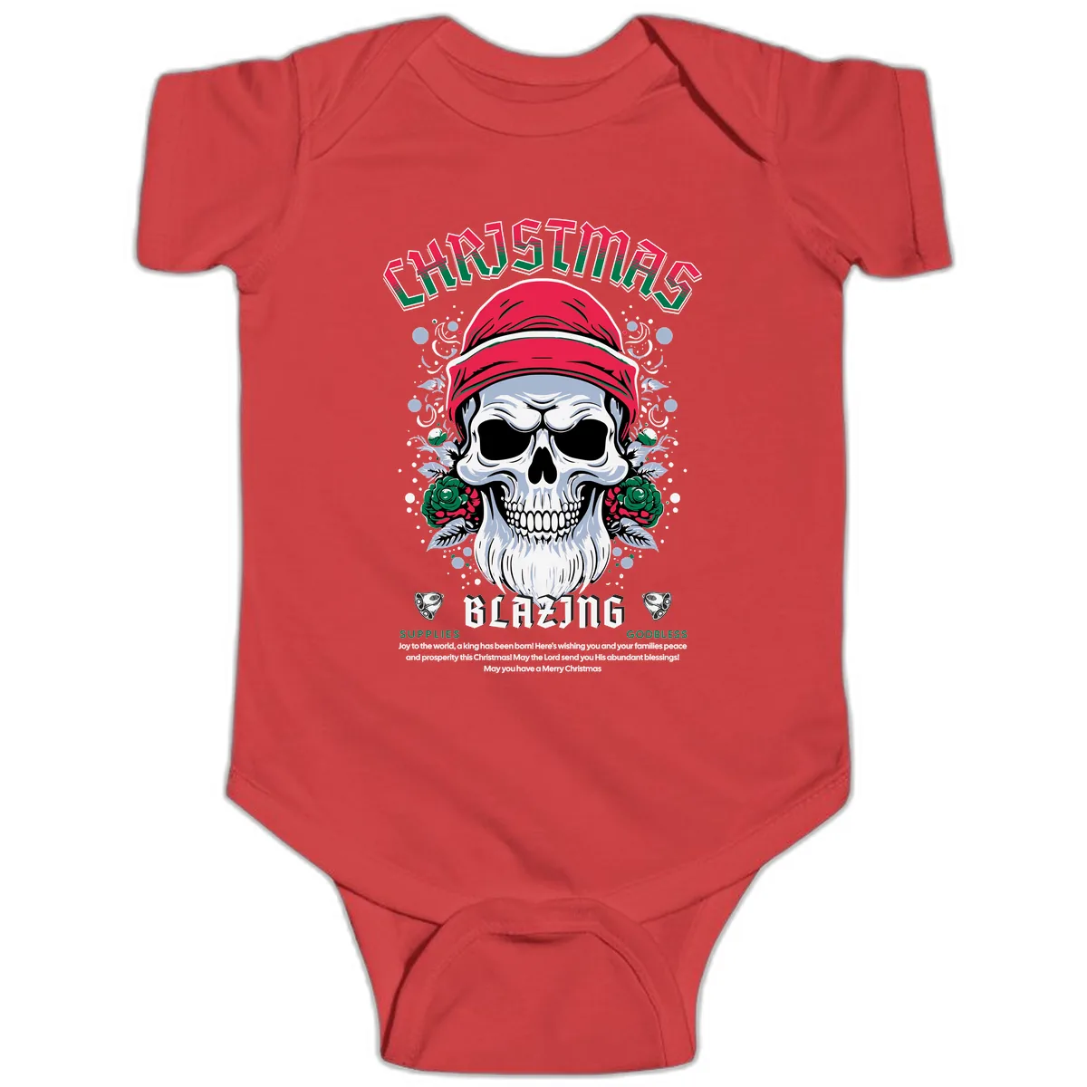 Blazing Skull Christmas Apparel Baby Onesie in Red