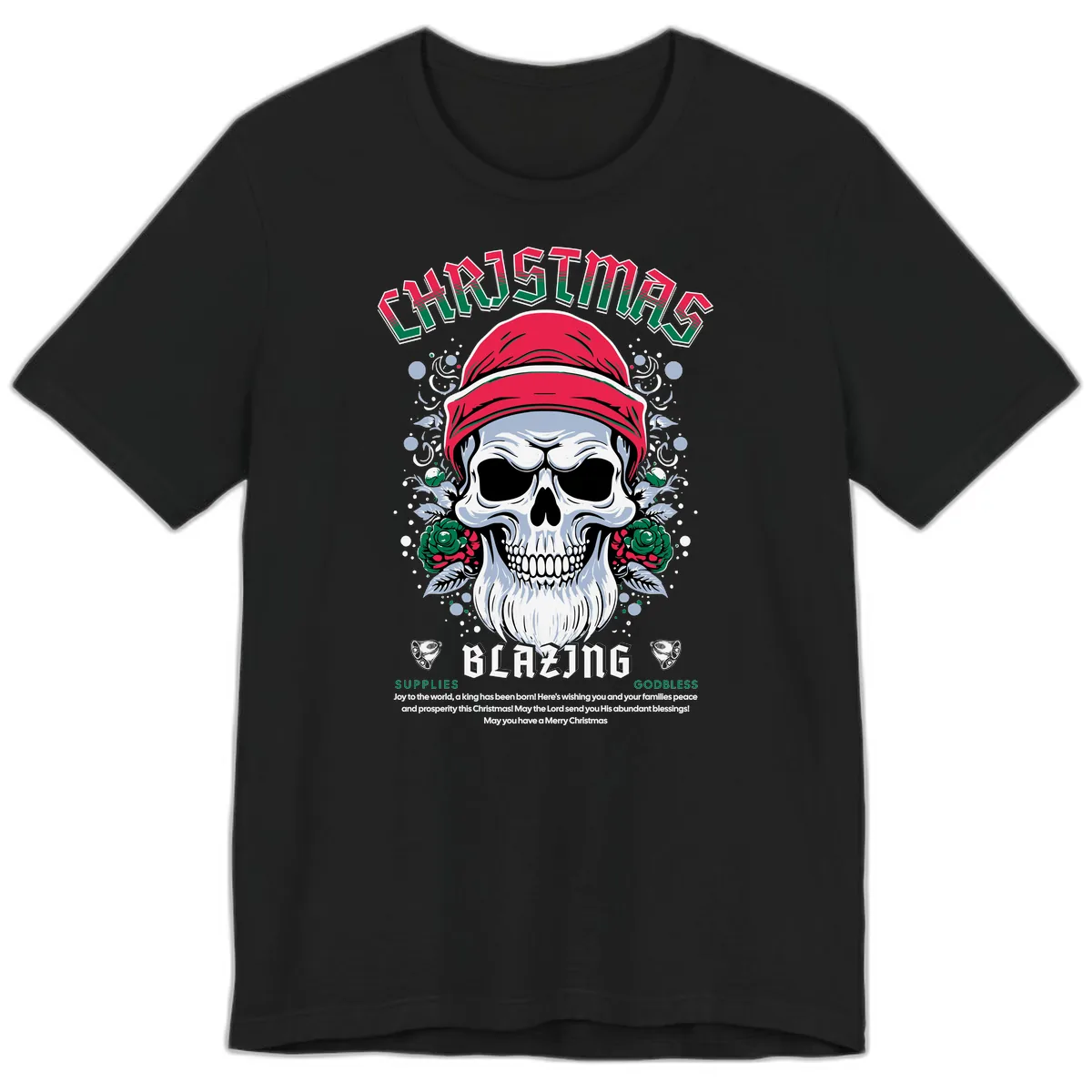 Blazing Skull Christmas Apparel Premium T-Shirt in Black