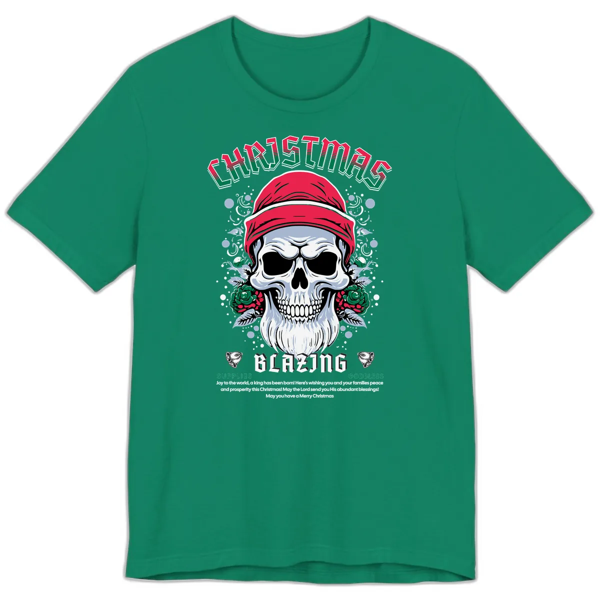 Blazing Skull Christmas Apparel Premium T-Shirt in Kelly