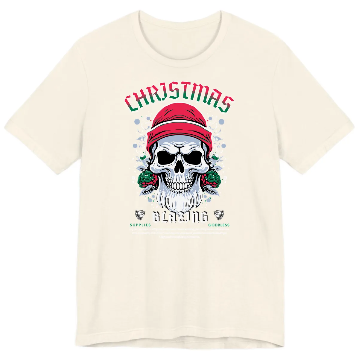 Blazing Skull Christmas Apparel Premium T-Shirt in Natural