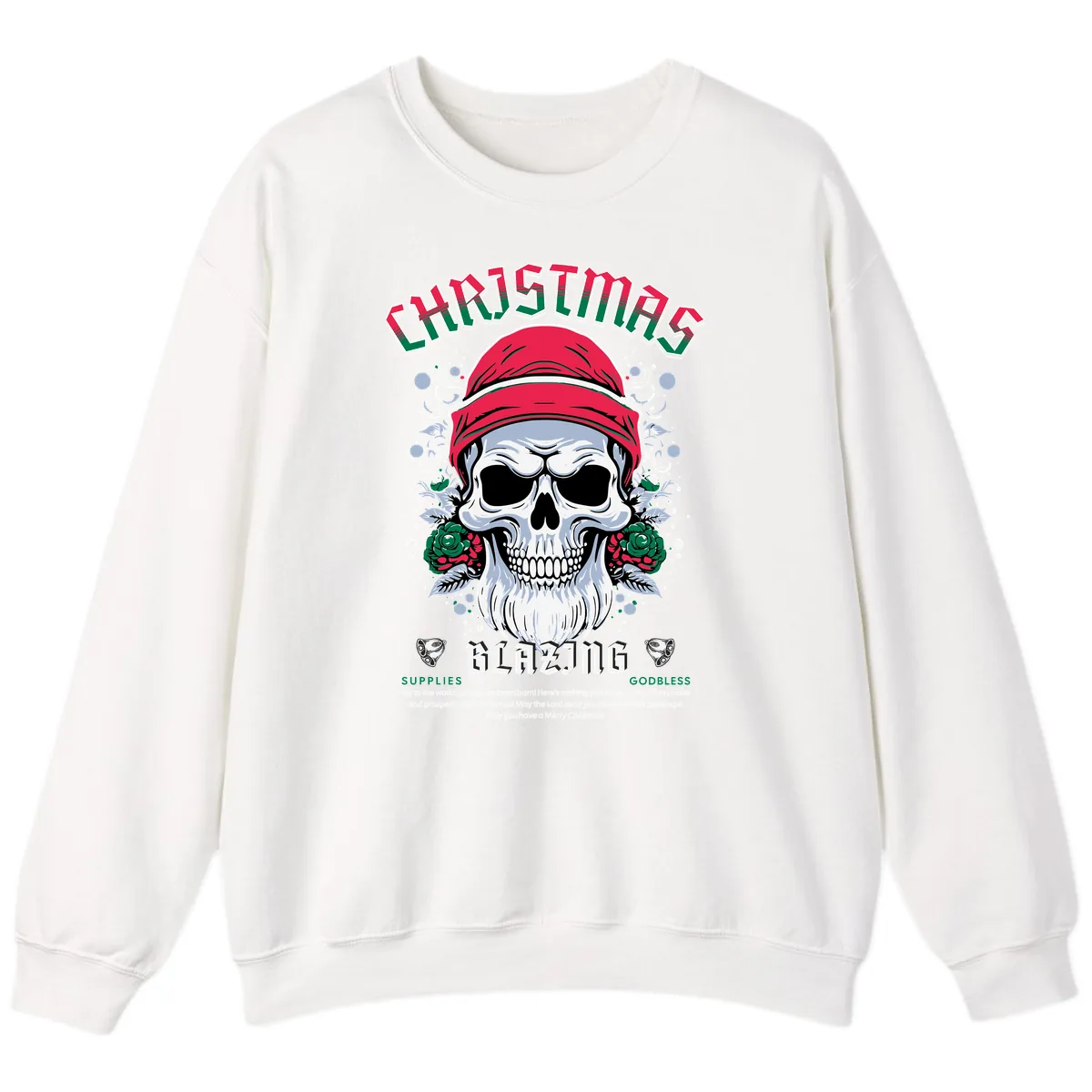 Blazing Skull Christmas Apparel Sweatshirt in White