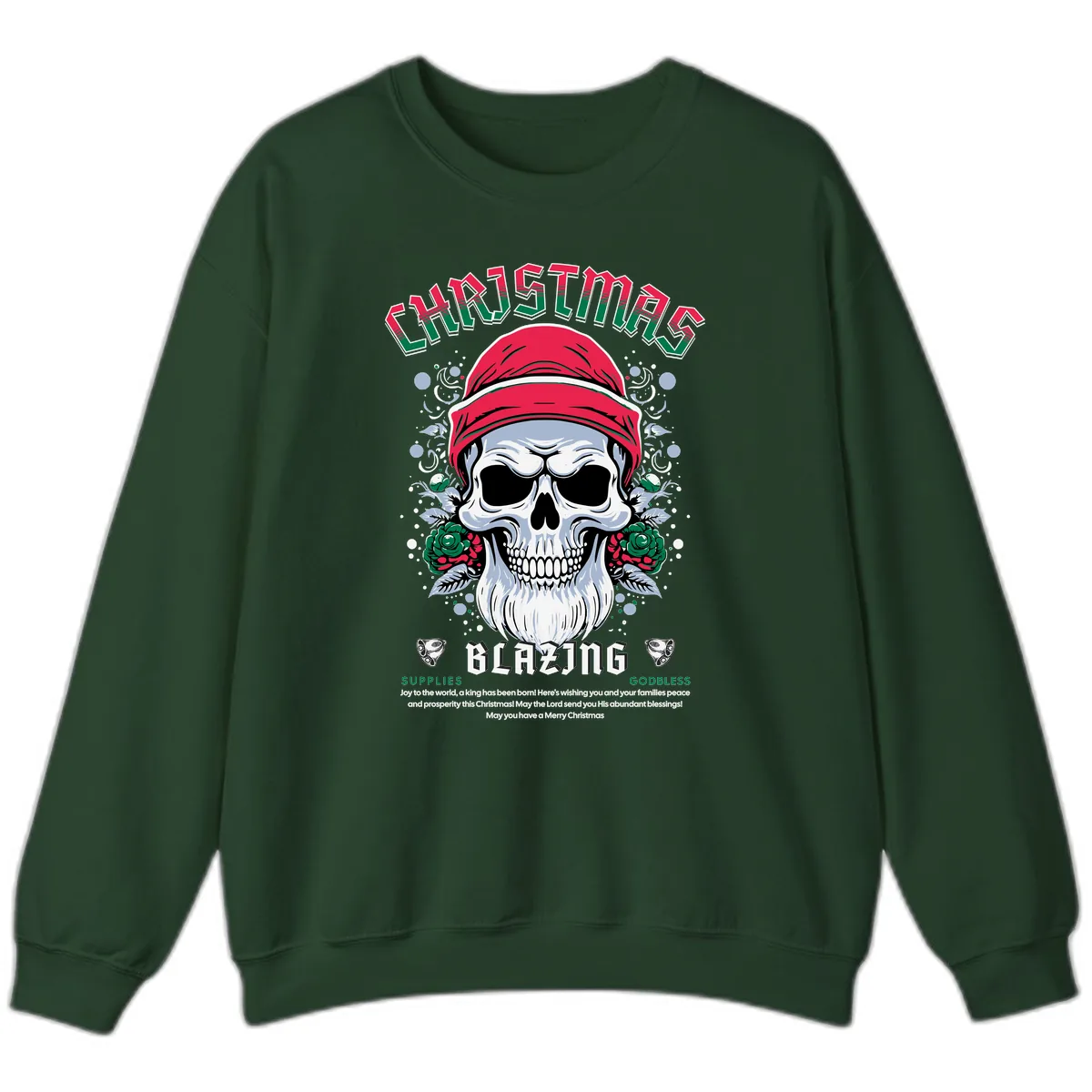 Blazing Skull Christmas Apparel Sweatshirt in Forest Green