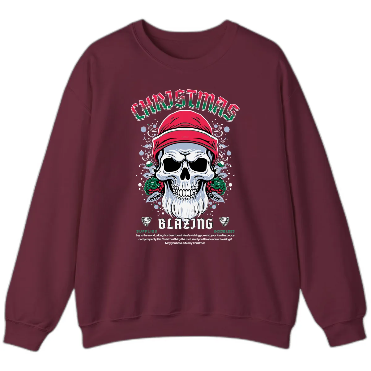 Blazing Skull Christmas Apparel Sweatshirt in Maroon