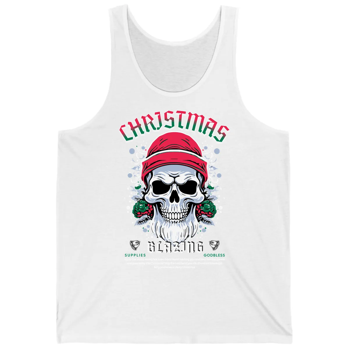 Blazing Skull Christmas Apparel Tank in White