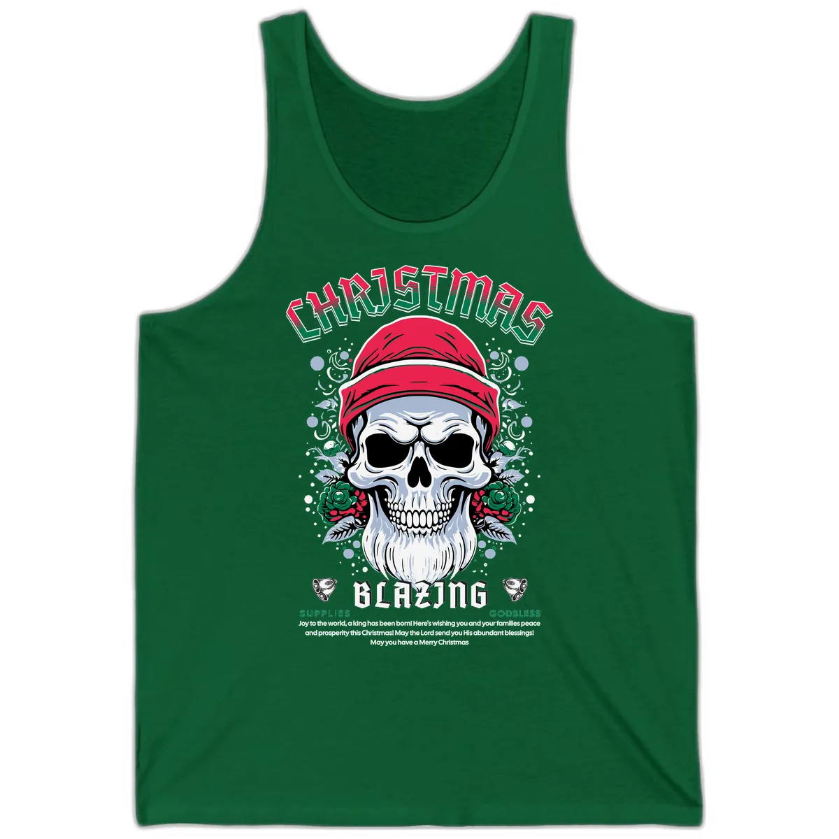 Blazing Skull Christmas Apparel Tank in Kelly