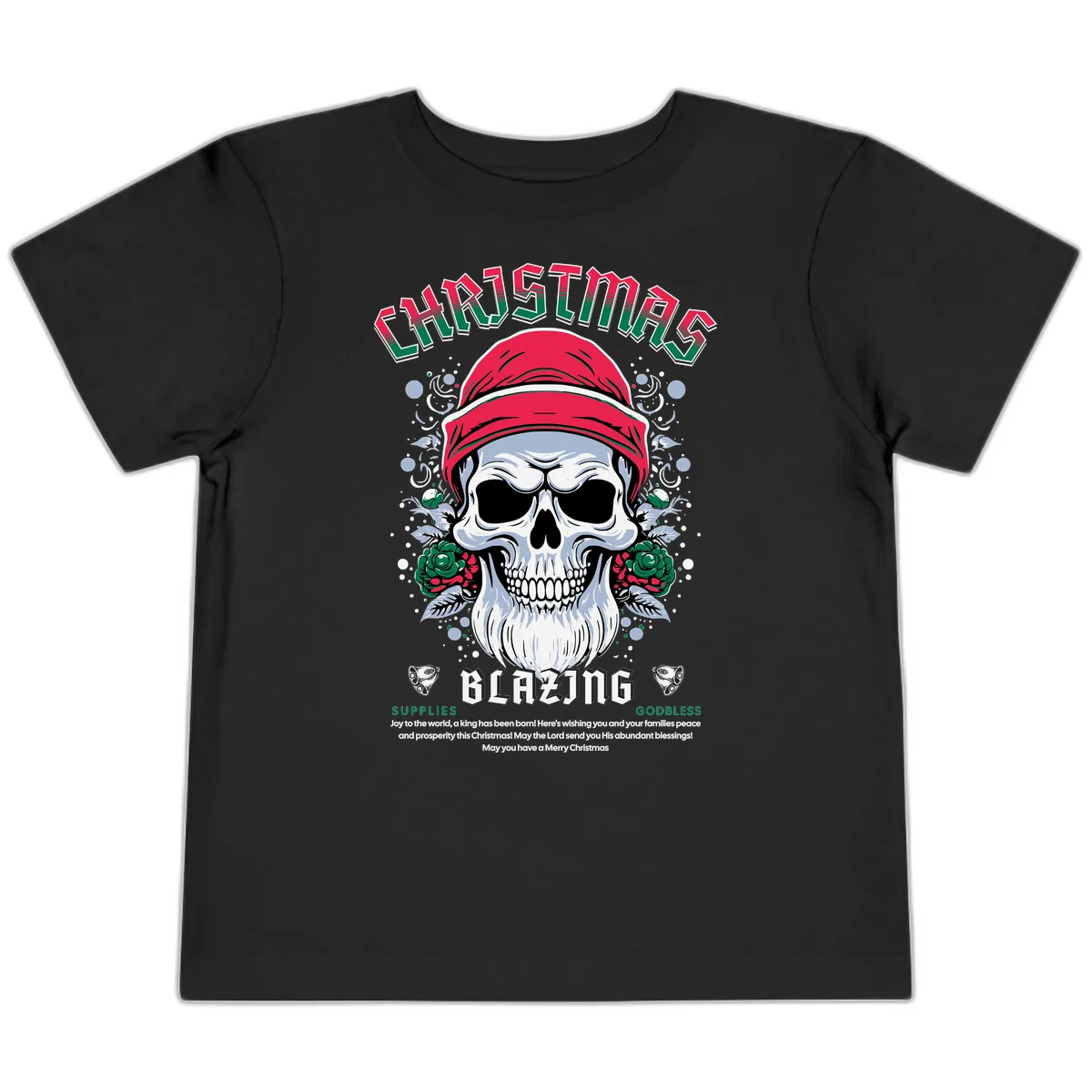 Blazing Skull Christmas Apparel Toddler T-Shirt in Black