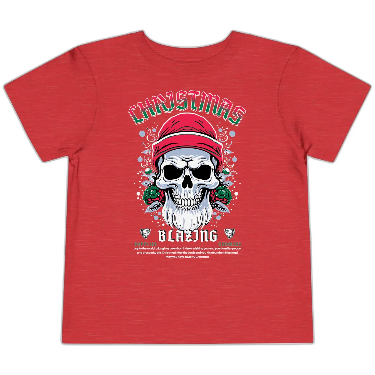 Blazing Skull Christmas Apparel Toddler T-Shirt in Heather Red