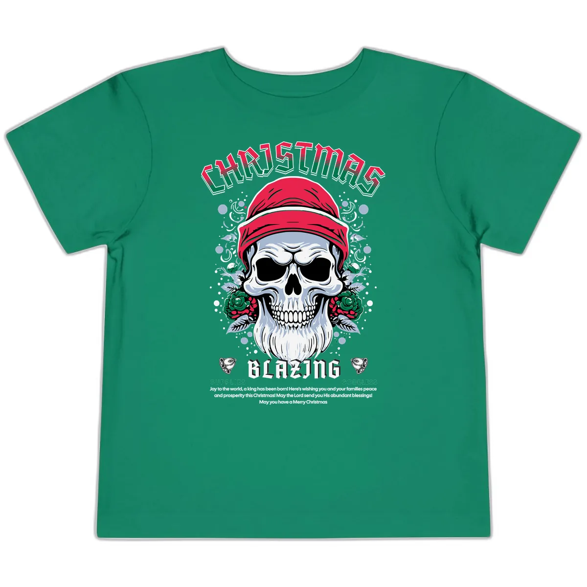 Blazing Skull Christmas Apparel Toddler T-Shirt in Kelly