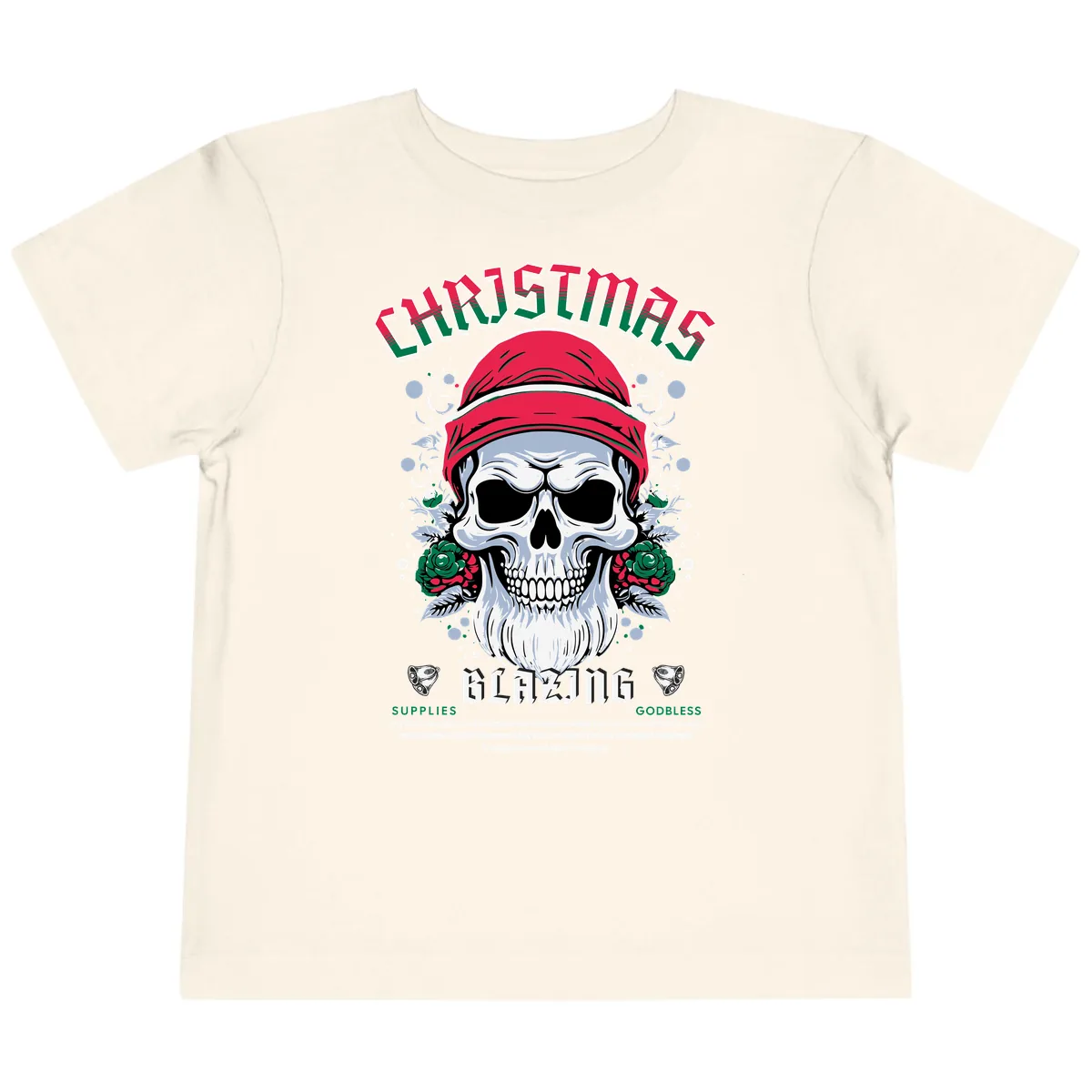 Blazing Skull Christmas Apparel Toddler T-Shirt in Natural