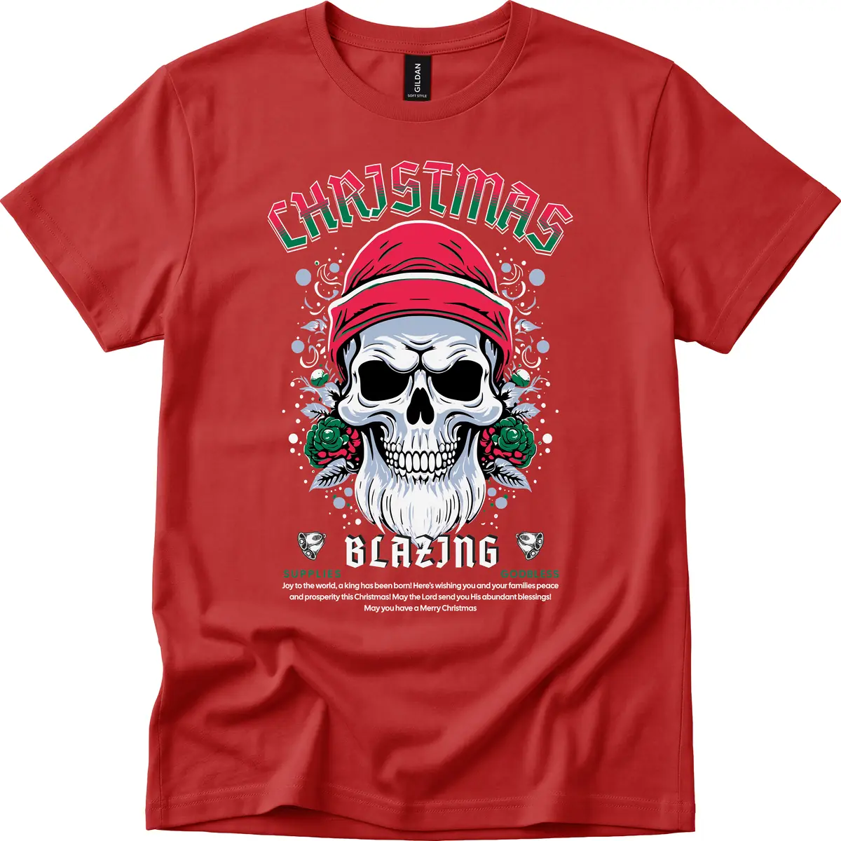 Blazing Skull Christmas Apparel T-Shirt in Red