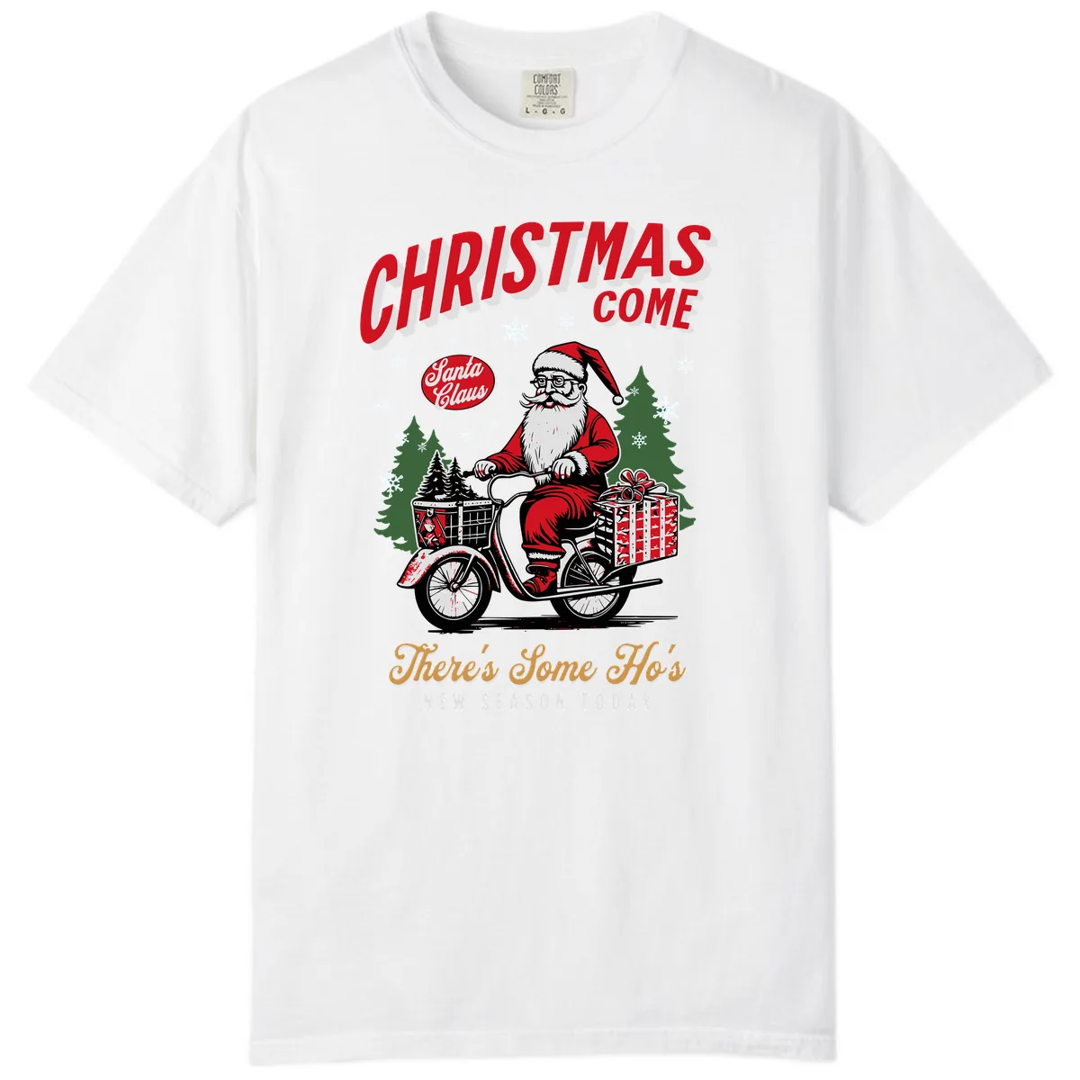 Santa's Scooter Christmas Ride Comfort Color in White