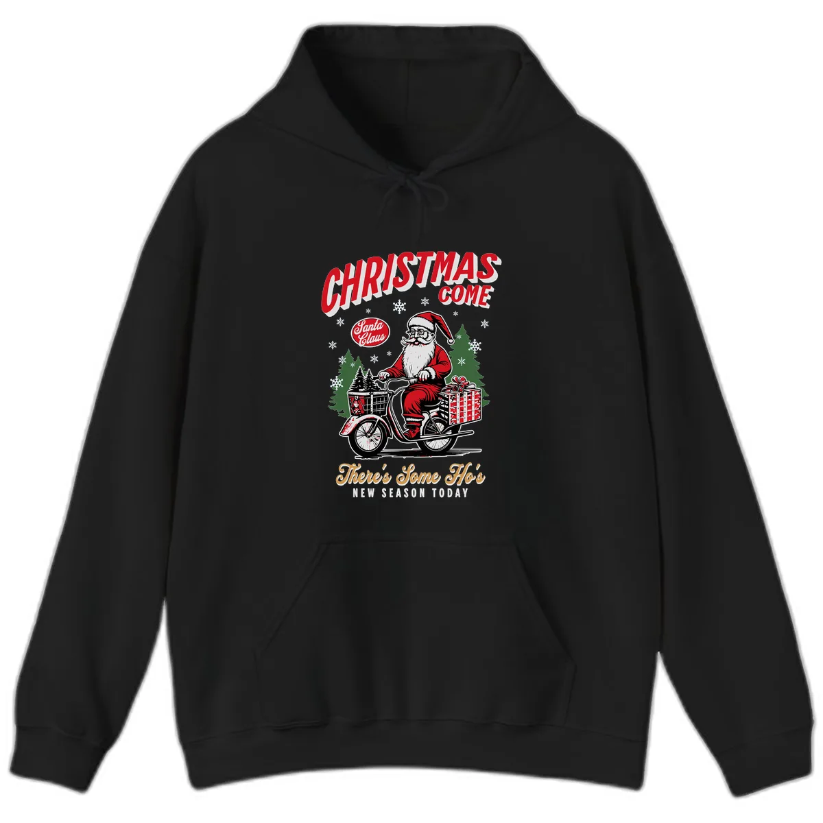 Santa's Scooter Christmas Ride Hoodie in Black