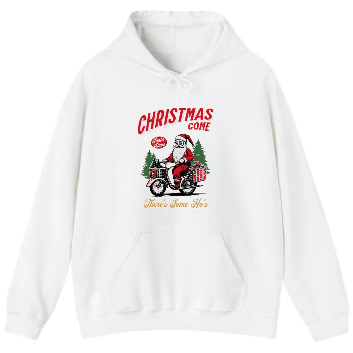 Santa's Scooter Christmas Ride Hoodie in White