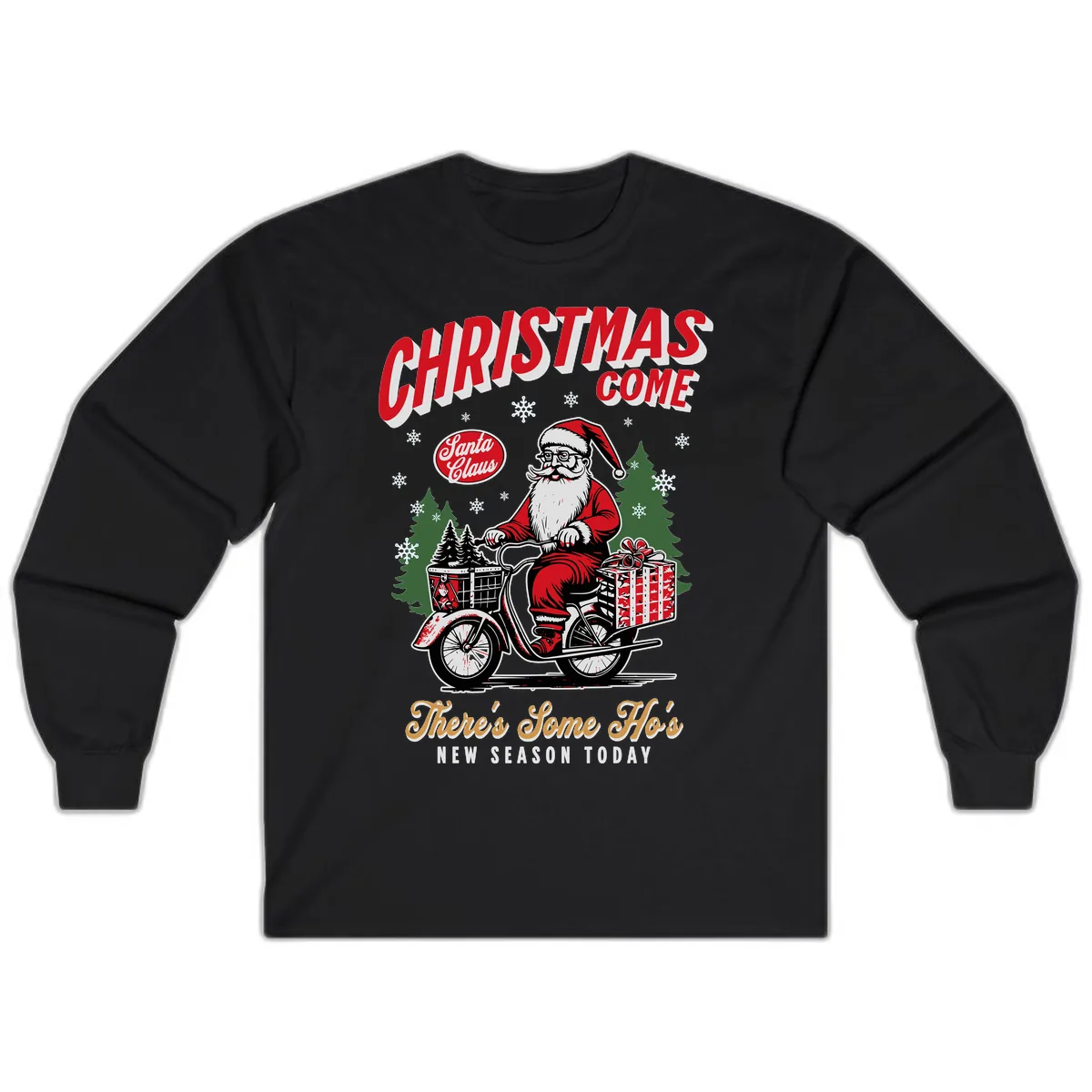 Santa's Scooter Christmas Ride Long Sleeve in Black