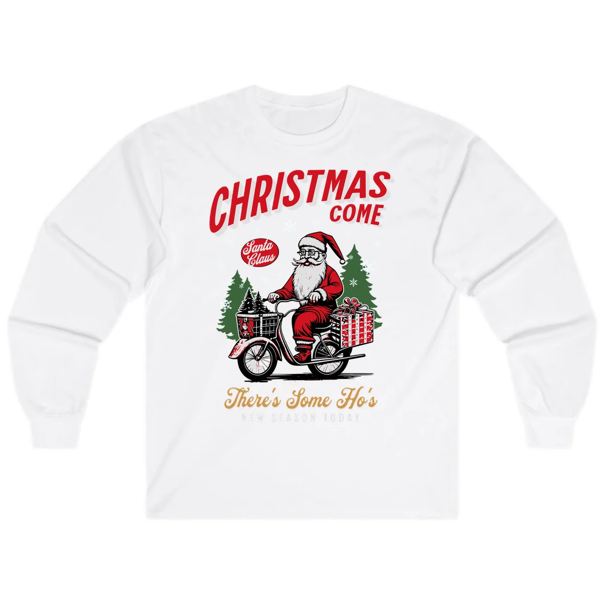 Santa's Scooter Christmas Ride Long Sleeve in White