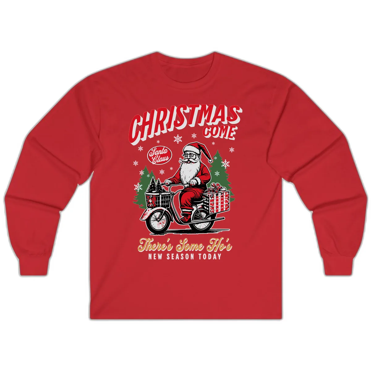 Santa's Scooter Christmas Ride Long Sleeve in Red
