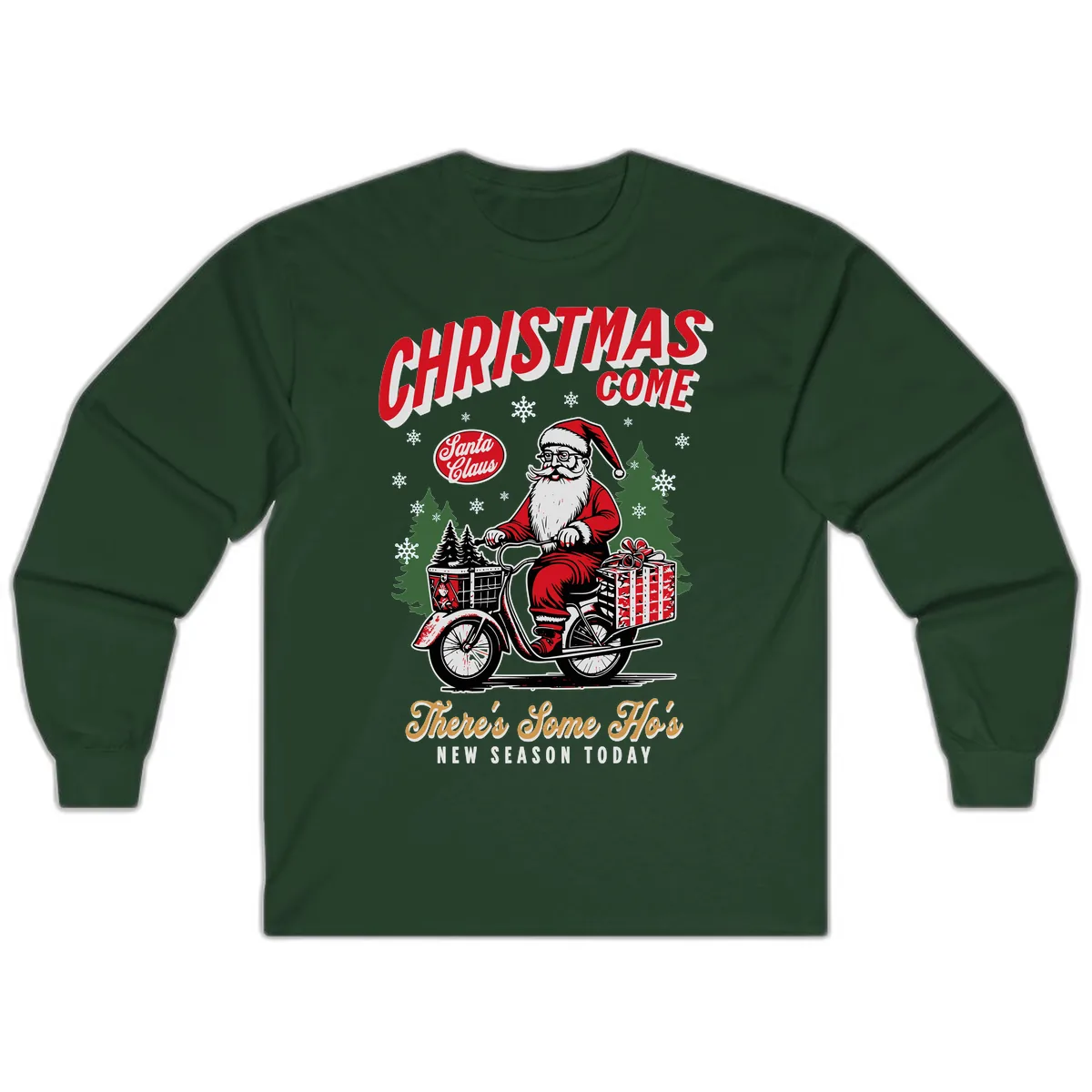 Santa's Scooter Christmas Ride Long Sleeve in Forest Green