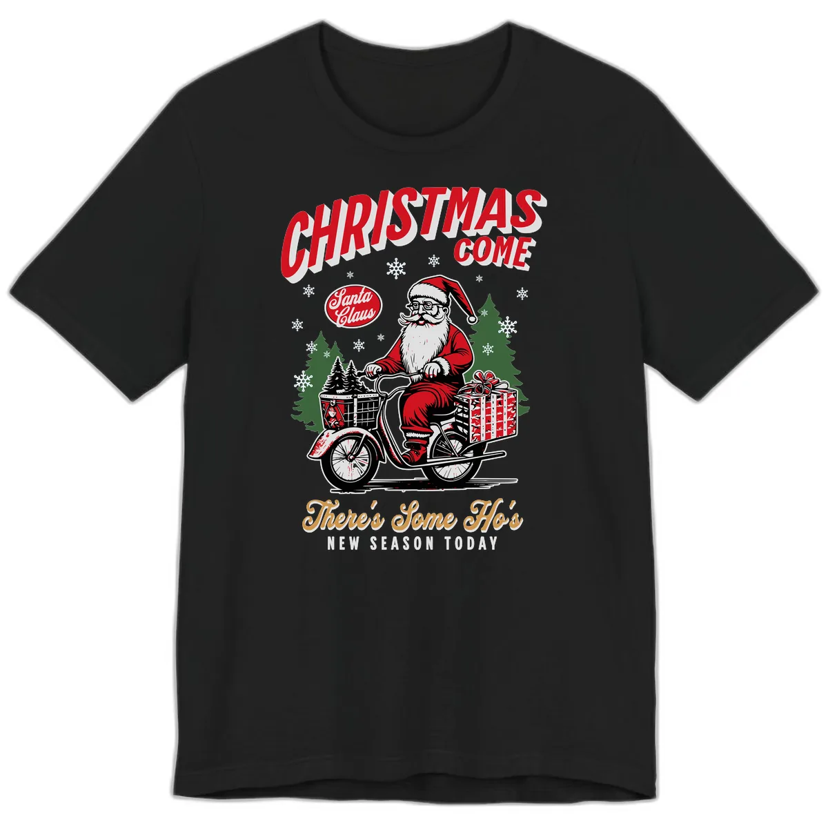 Santa's Scooter Christmas Ride Premium T-Shirt in Black
