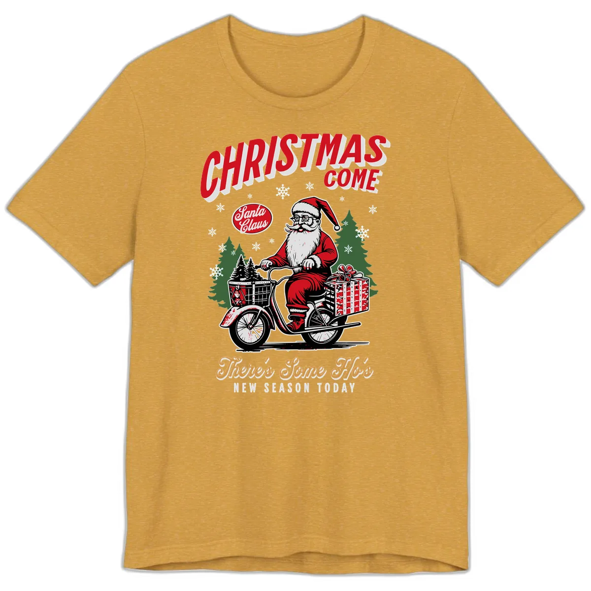 Santa's Scooter Christmas Ride Premium T-Shirt in Heather Mustard