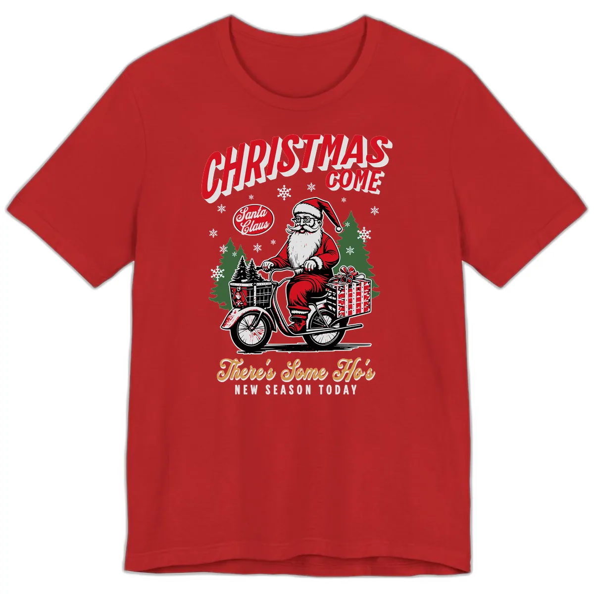 Santa's Scooter Christmas Ride Premium T-Shirt in Red