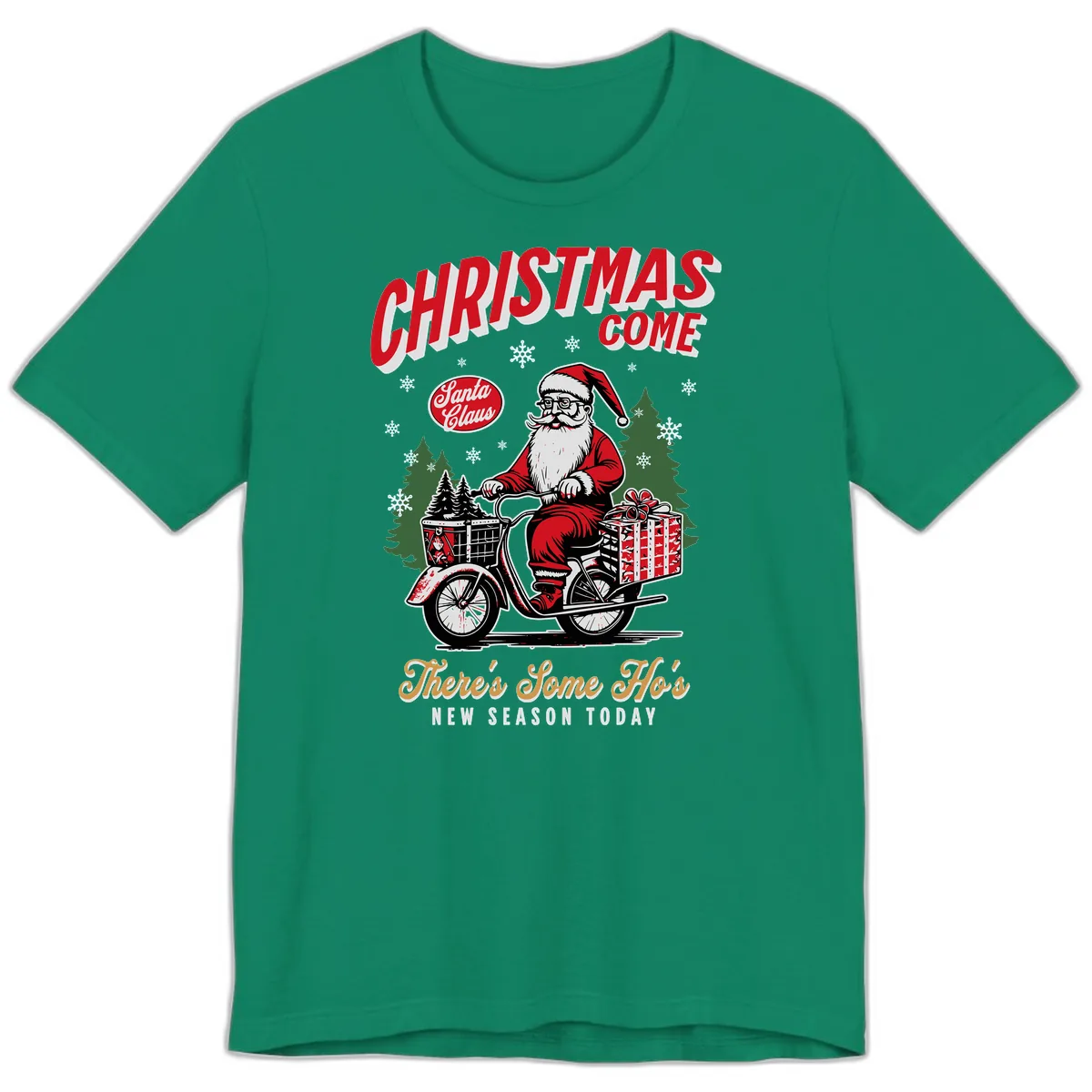 Santa's Scooter Christmas Ride Premium T-Shirt in Kelly