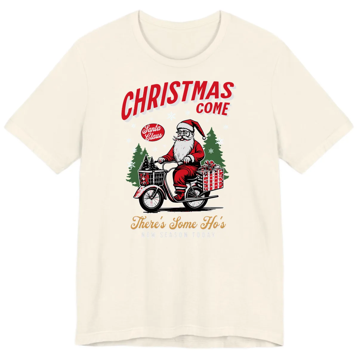 Santa's Scooter Christmas Ride Premium T-Shirt in Natural
