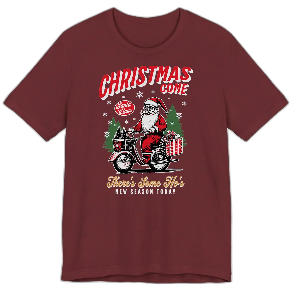 Santa's Scooter Christmas Ride Premium T-Shirt in Heather Cardinal
