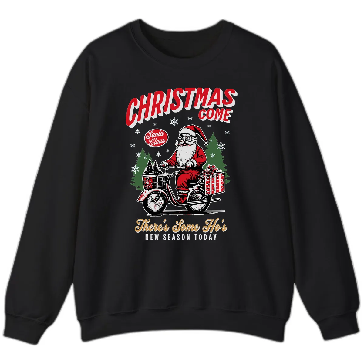 Santa's Scooter Christmas Ride Sweatshirt in Black