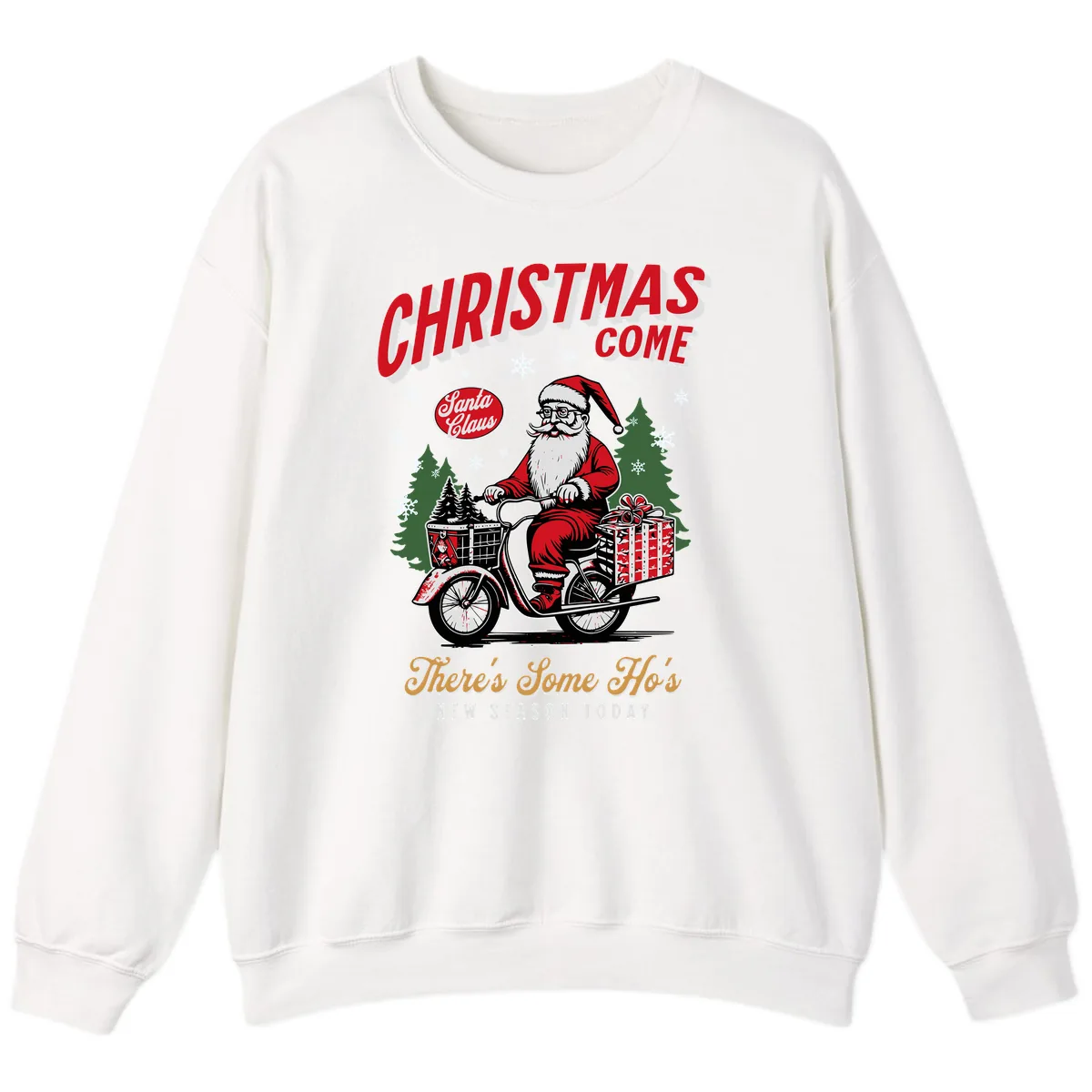 Santa's Scooter Christmas Ride Sweatshirt in White
