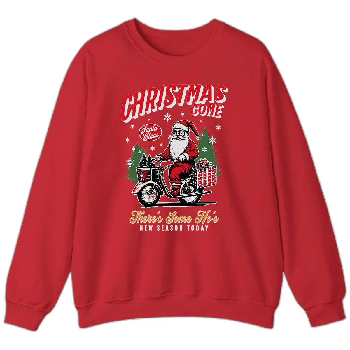 Santa's Scooter Christmas Ride Sweatshirt in Red