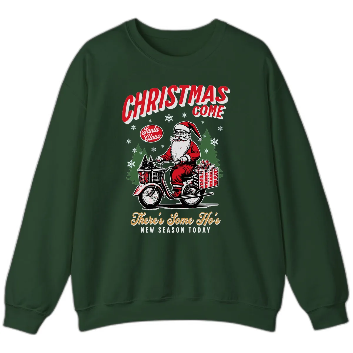 Santa's Scooter Christmas Ride Sweatshirt in Forest Green