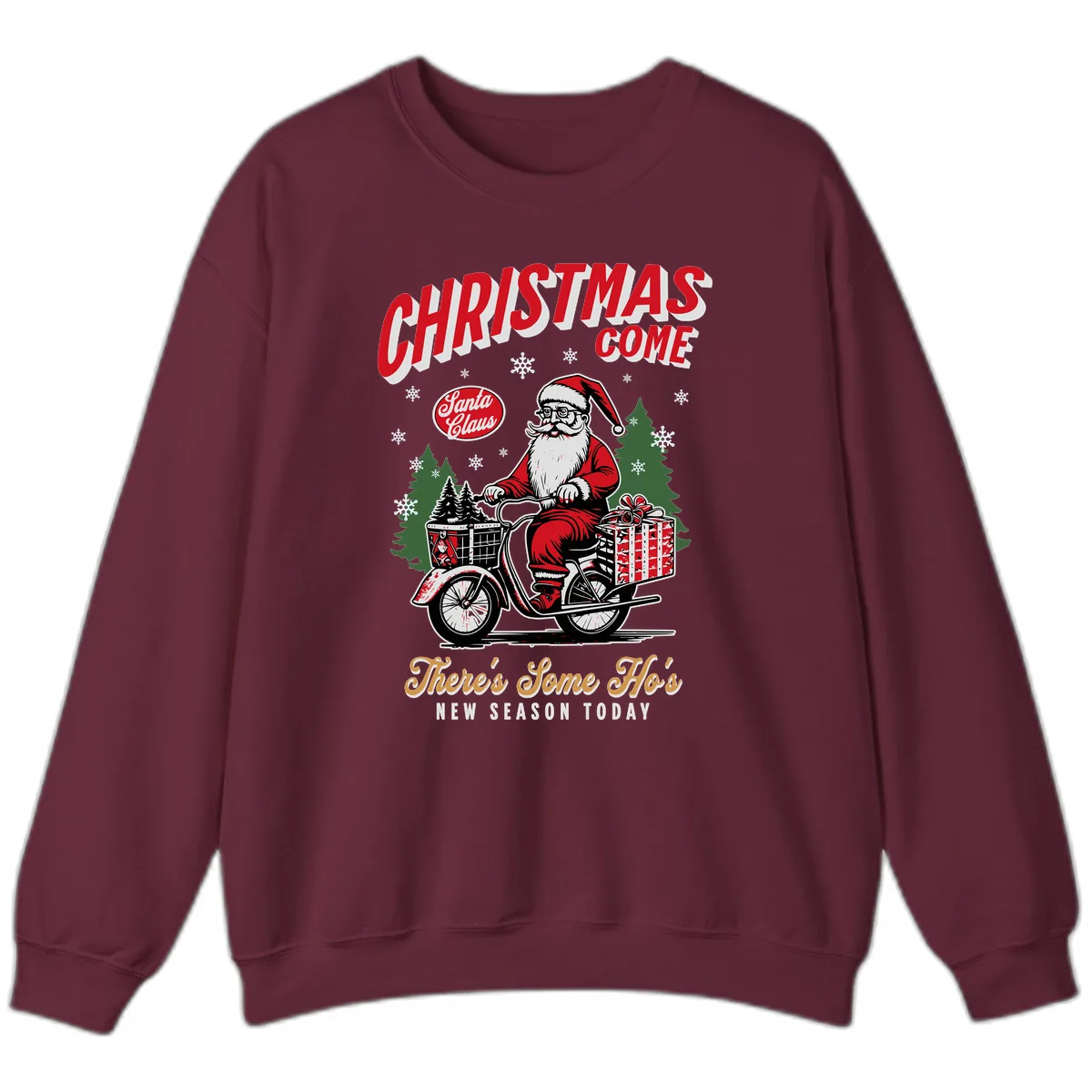 Santa's Scooter Christmas Ride Sweatshirt in Maroon