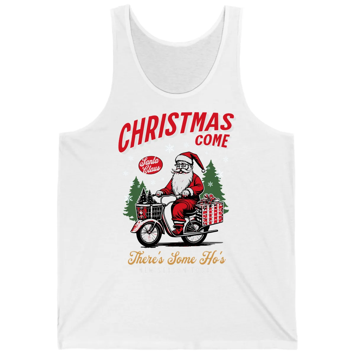 Santa's Scooter Christmas Ride Tank in White