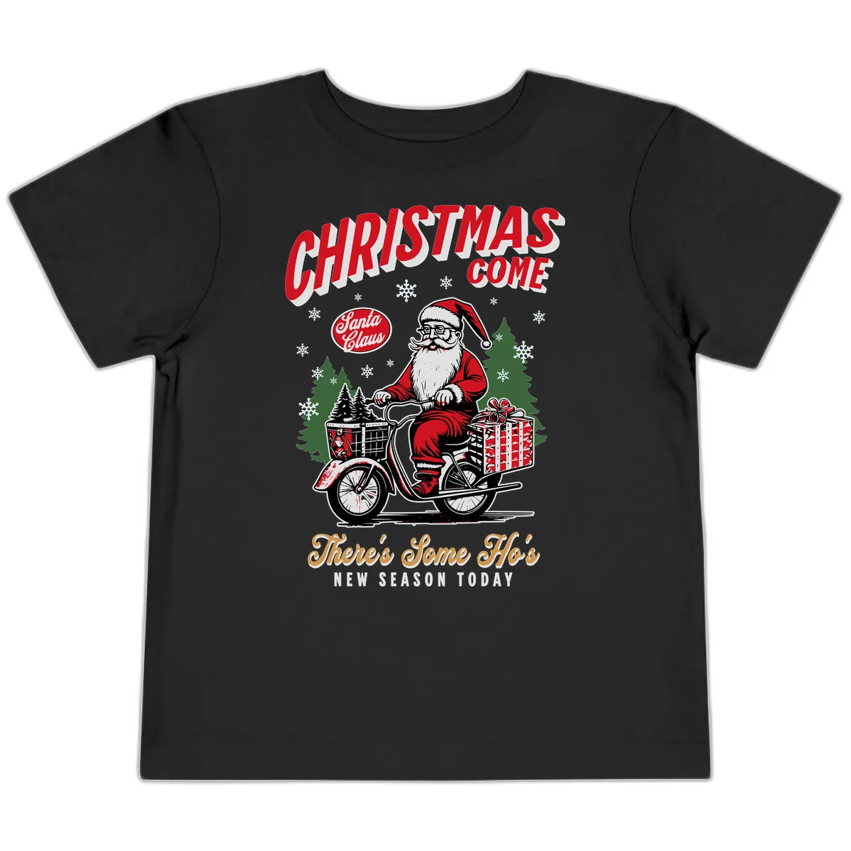 Santa's Scooter Christmas Ride Toddler T-Shirt in Black