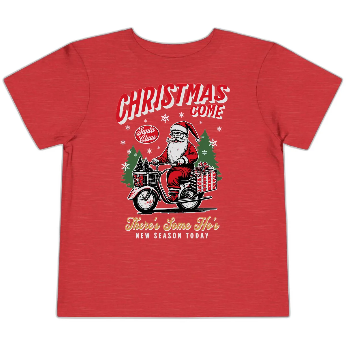Santa's Scooter Christmas Ride Toddler T-Shirt in Heather Red