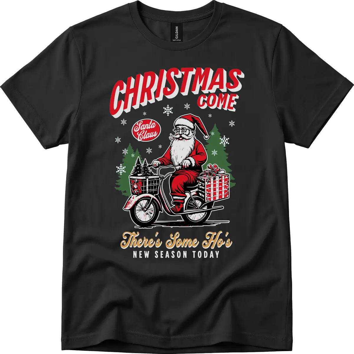 Santa's Scooter Christmas Ride T-Shirt in Black