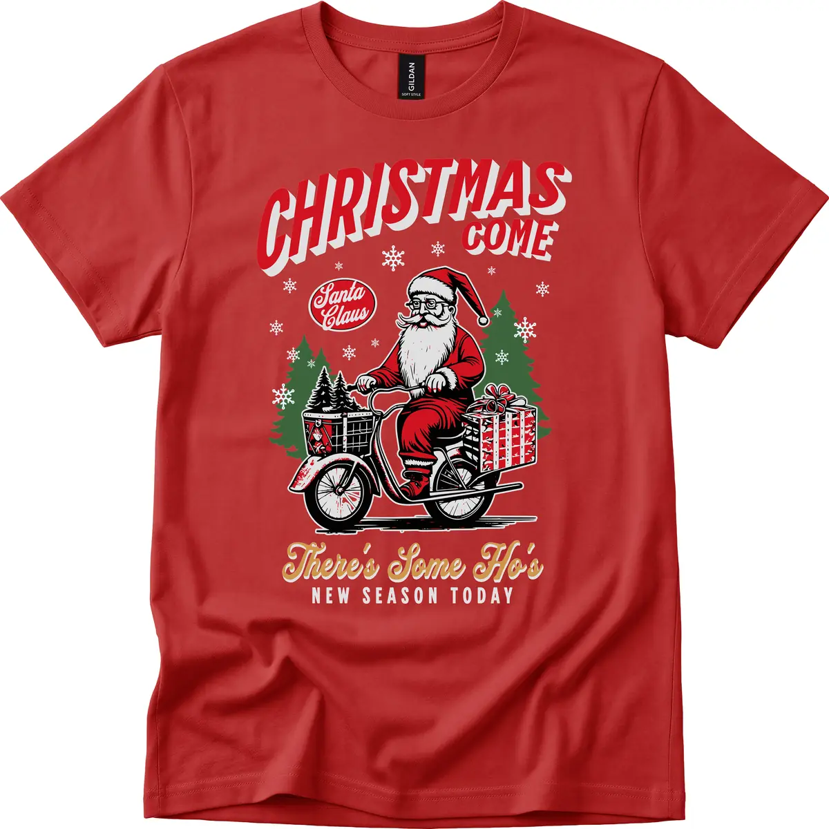 Santa's Scooter Christmas Ride T-Shirt in Red